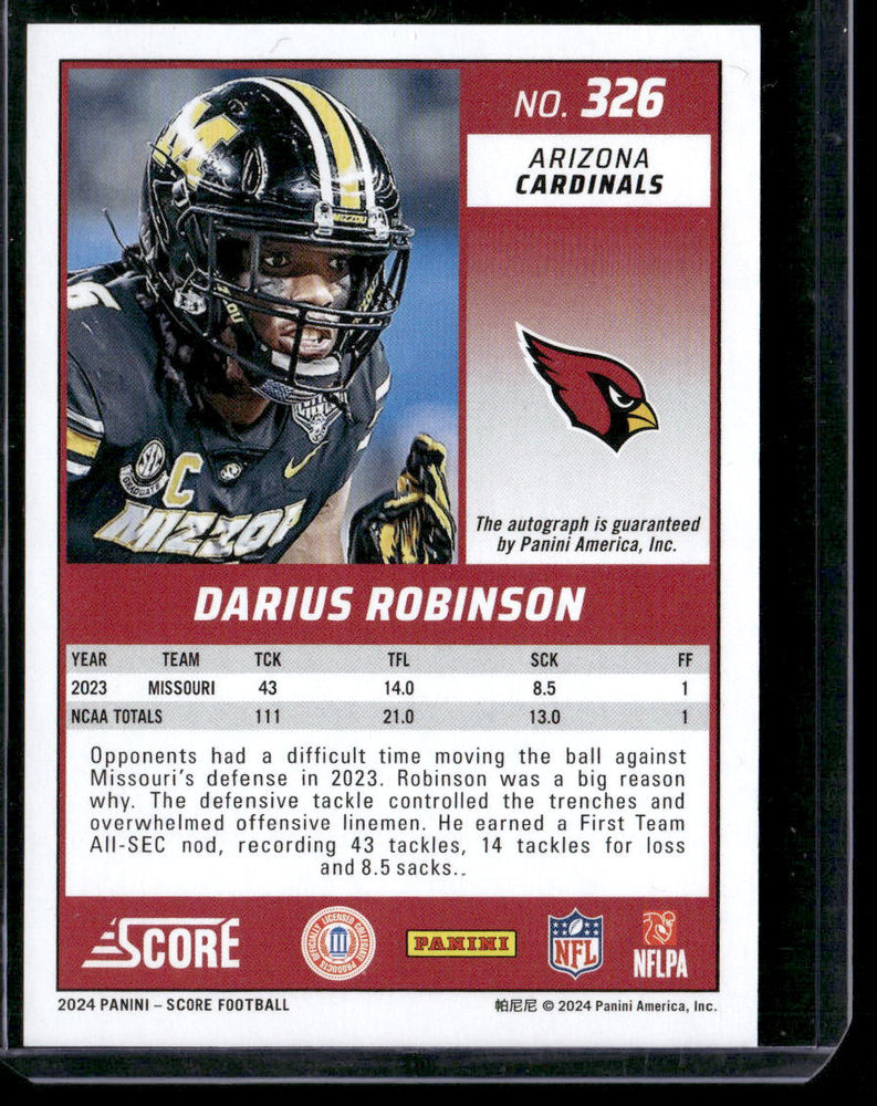 2024 Score #326 Darius Robinson Signatures Gold Zone #/50