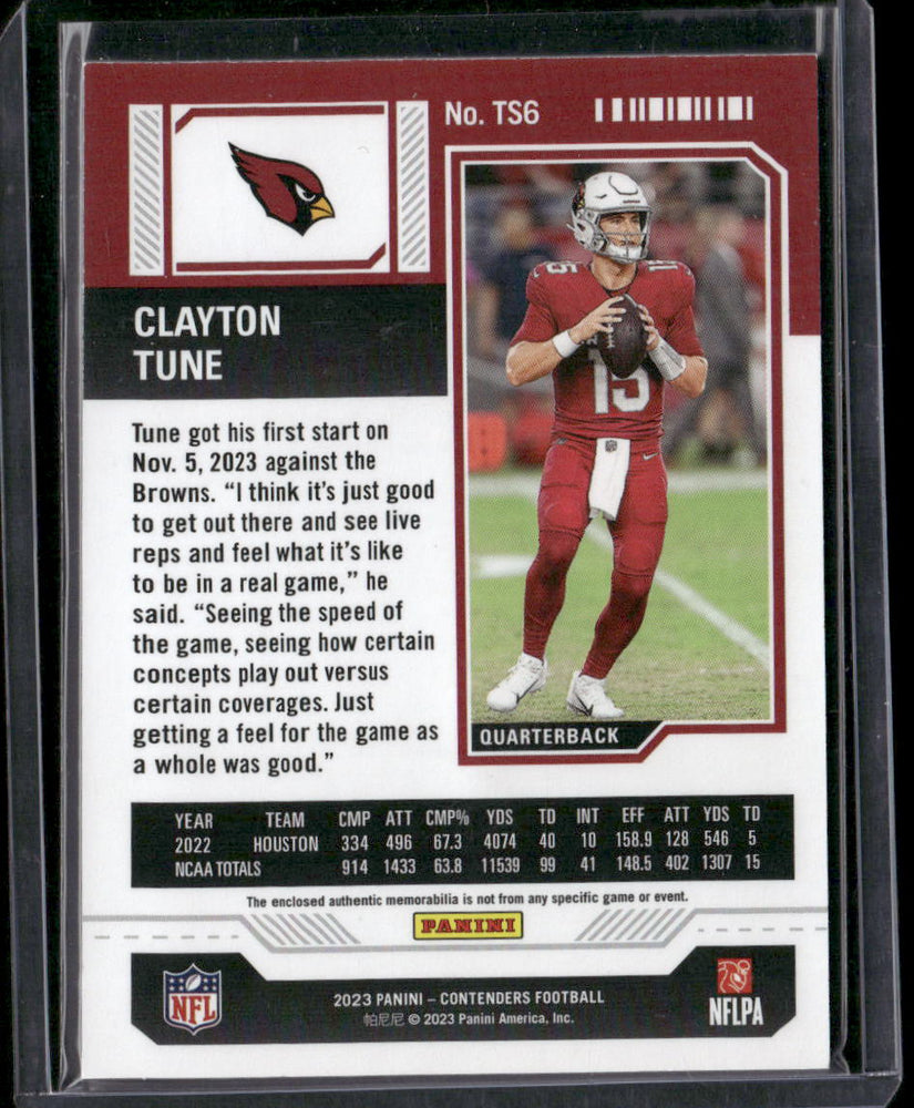 2023 Panini Contenders #TS6 Clayton Tune Rookie Ticket Swatches