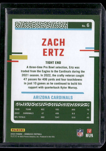 2023 Donruss #6 Zach Ertz Season Stat Line #/406