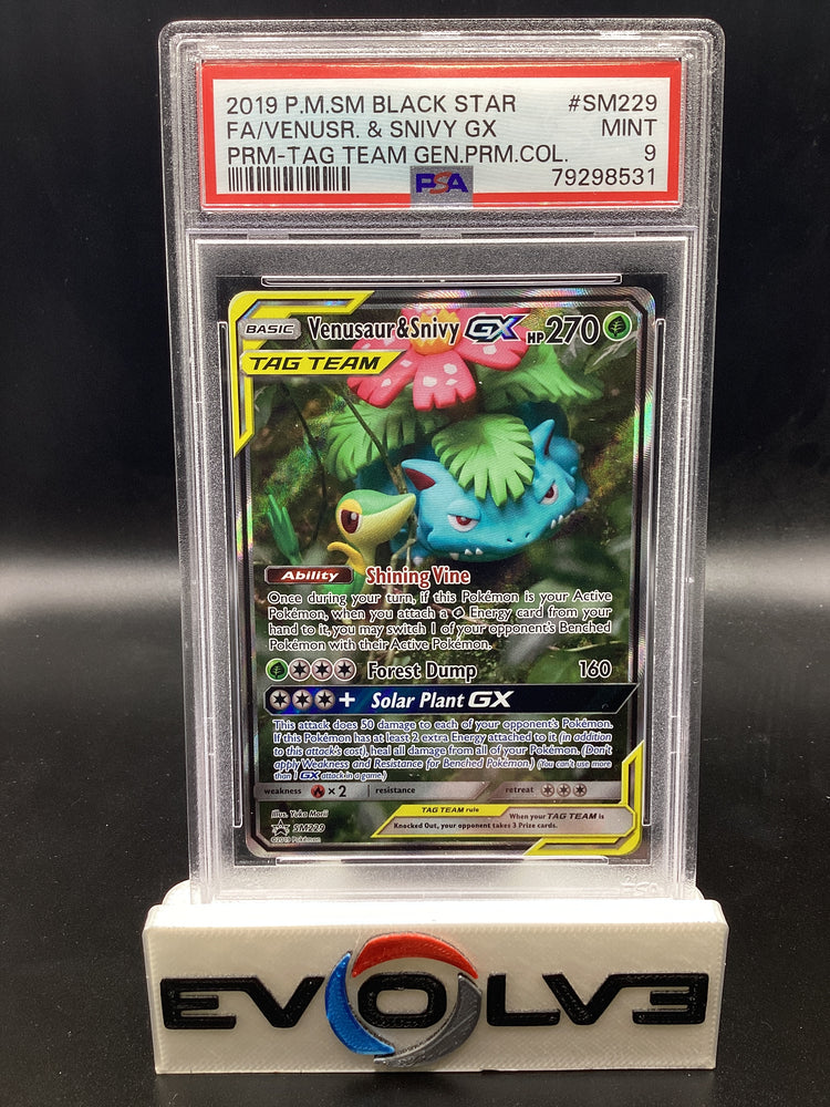 Venusaur & Snivy GX (SM229) [Pokemon Sun & Moon: Black Star Promos] PSA 9
