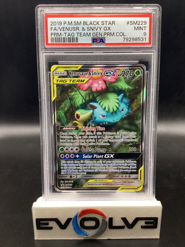 Venusaur & Snivy GX (SM229) [Pokemon Sun & Moon: Black Star Promos] PSA 9
