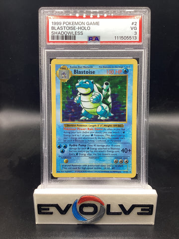 Blastoise - Shadowless (2/102) [Pokemon: Base Set Shadowless] PSA 3