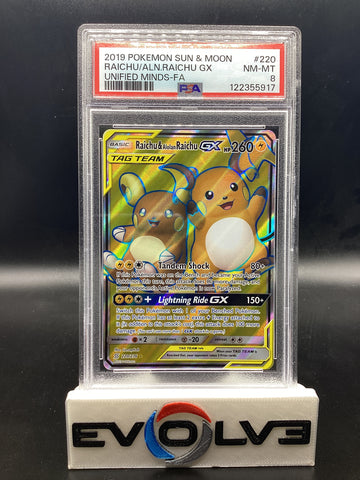 Raichu & Alolan Raichu [Pokemon Sun & Moon: Unified Minds] PSA 8