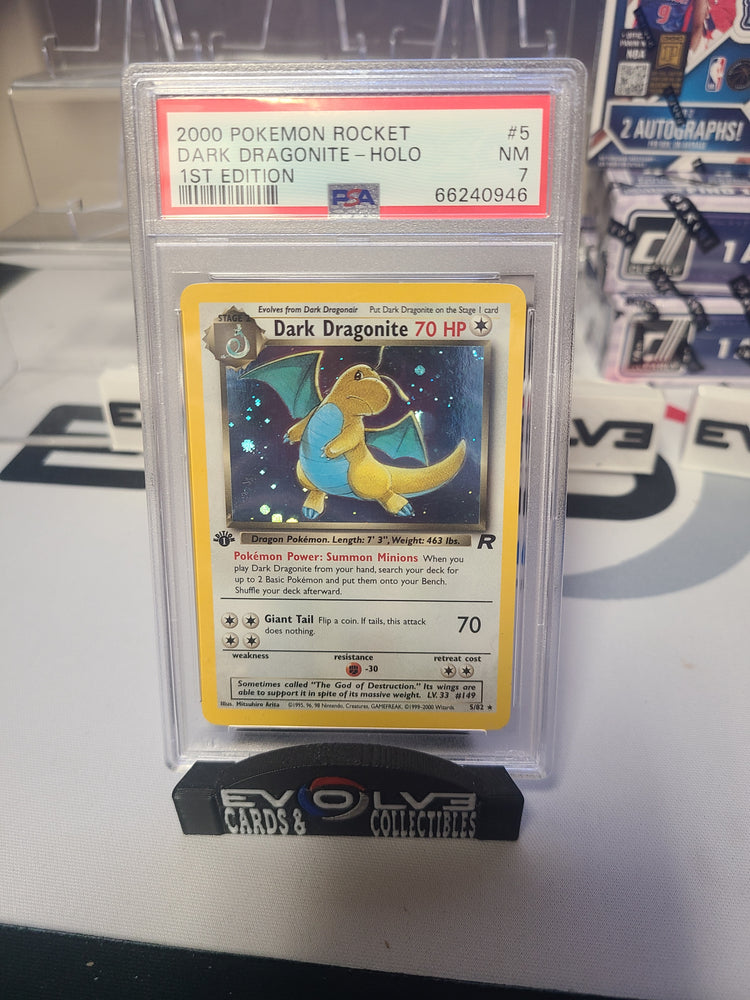 2000 team rocket dark dragon dragonite holo 1st edition psa 7